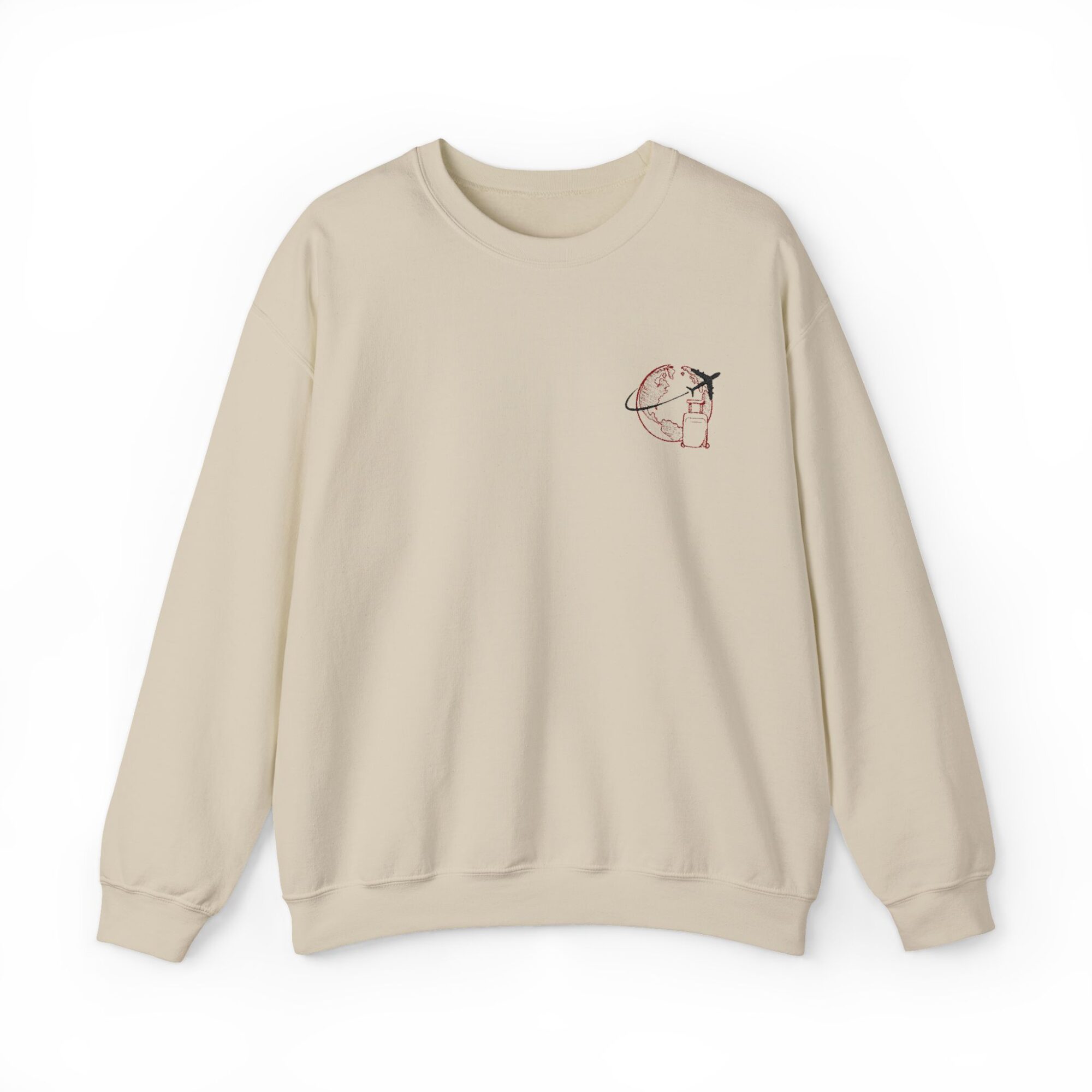 Crewneck Sweatshirt - Minimal Heart & Airplane Embroidery | Travel Love Crewneck