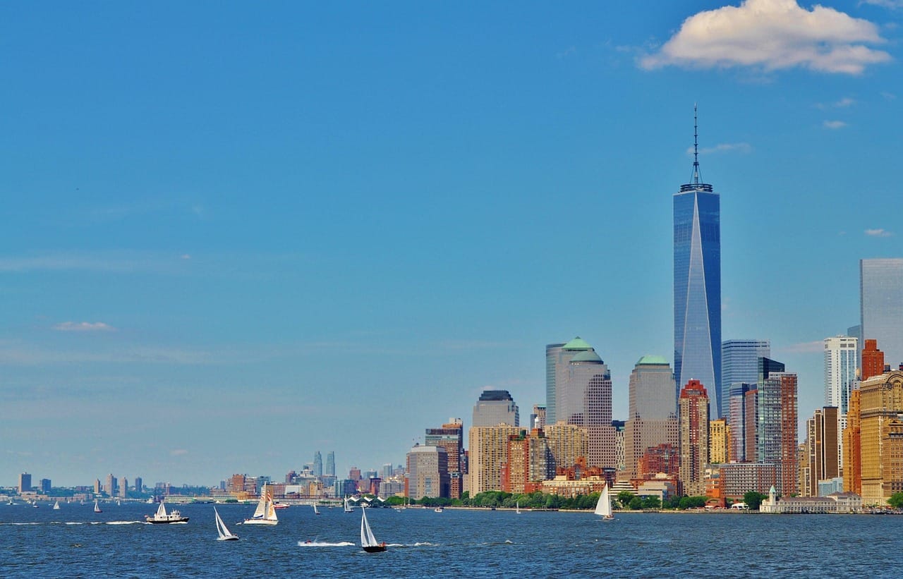 Manhattan and Brooklyn Bridge panoramic skyline view